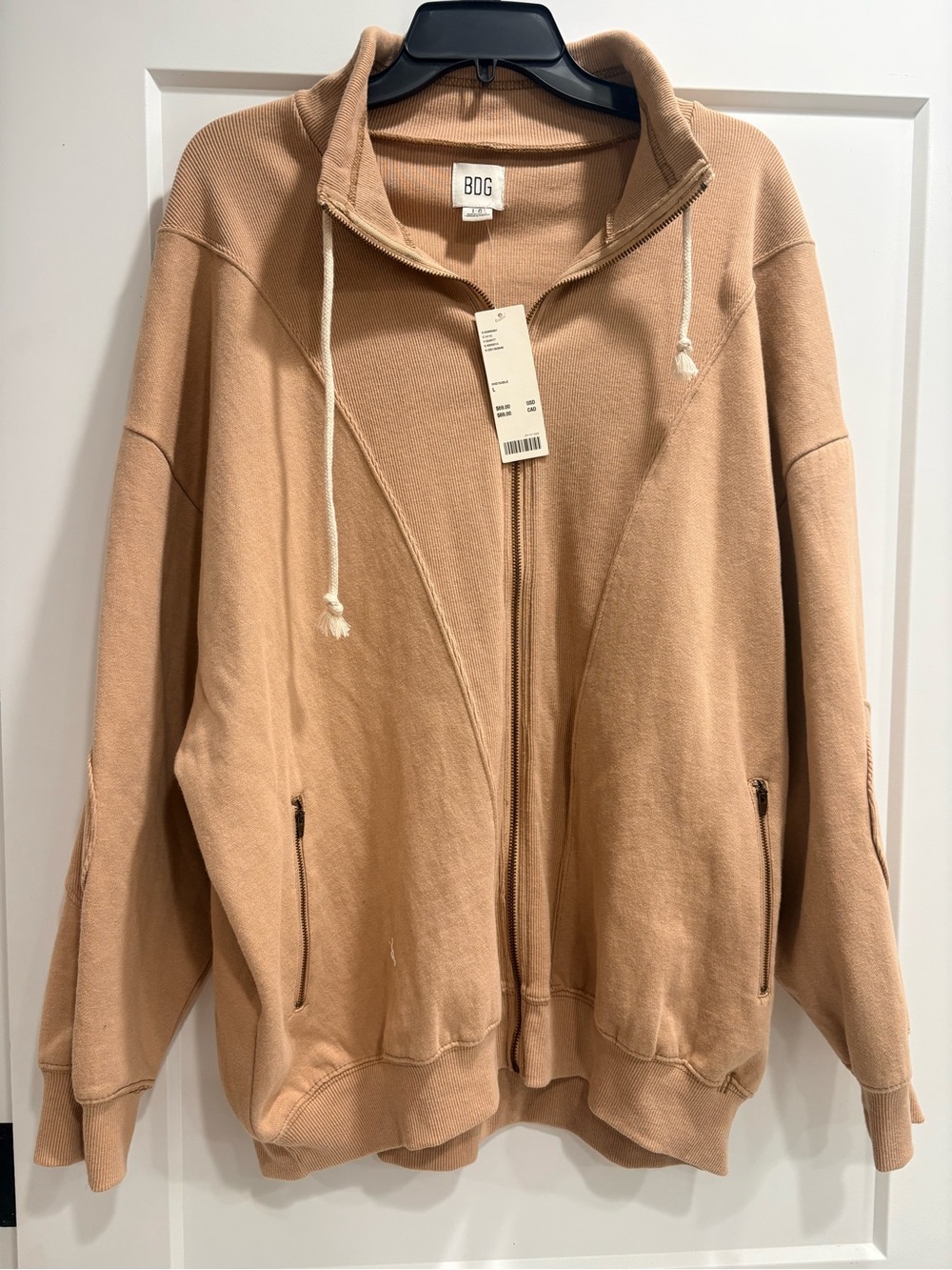 BDG Zip-Up Hoodie in Camel Tan